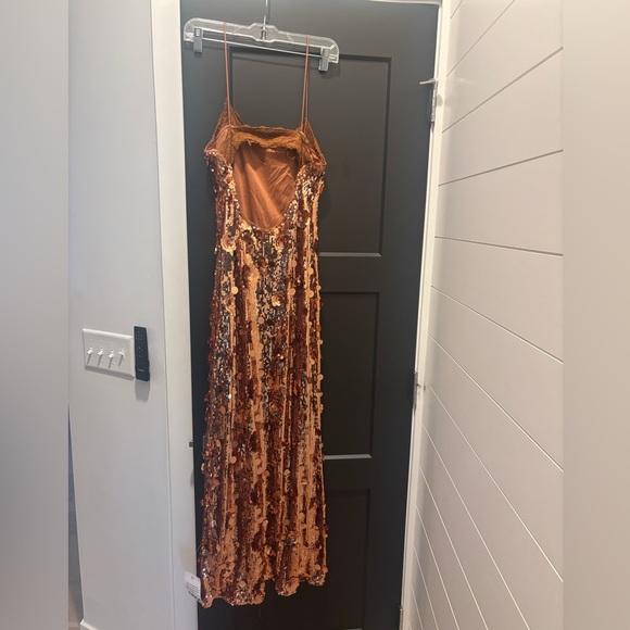 ASOS sequin lace trim cami maxi dress 3D floral dot embellished bronze metallic - Picture 9 of 14